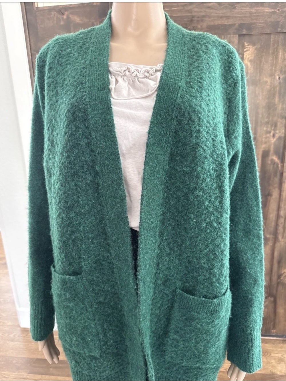 Monograph Oversized Open-Front Green Cardigan with Pockets Size L - 015